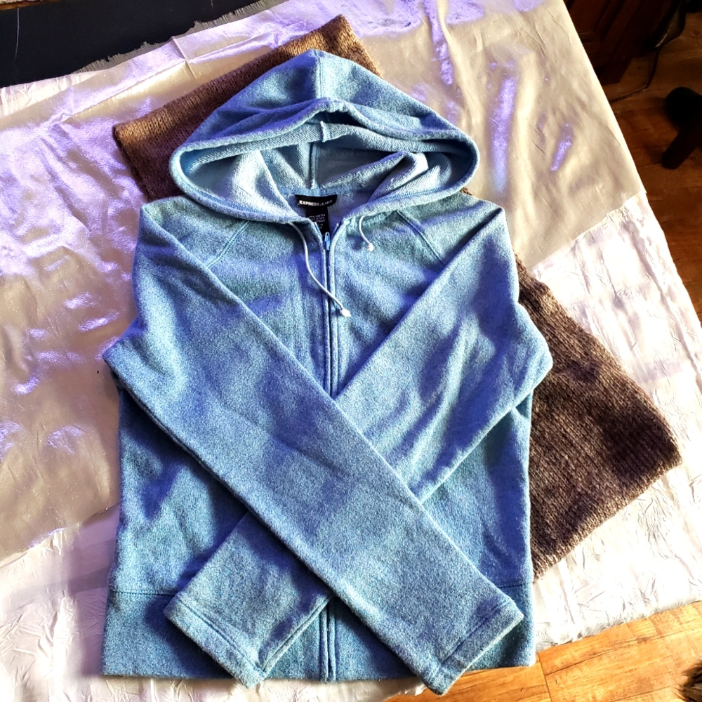 VINTAGE EXPRESS BLUE HOODIE W/SPARKLE THREAD MEDIUM       ☆